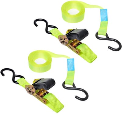 ProPlus Spanbanden - 4x stuks - met ratel en dubbele haak - 5 meter - sjorbanden/ bindriemen