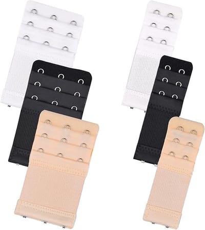 6 stuks - BH-verlengbandjes - Dames-bh-verlengers - BH verlenger - Bh verlengstukken - Verlenggespen - met 2 haken / 3 haken - drie rijen - comfortabele elastische bh-verlengband - zwart, wit, beige