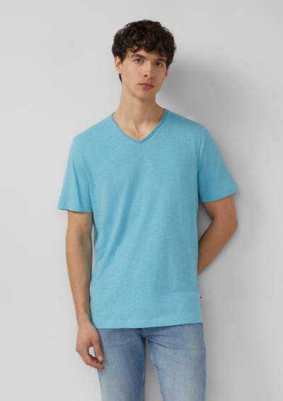 s.Oliver - male - Shirt van vlamgaren met open rand bij de halslijn