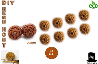 Bob Online ™ – 10 Stuks - 20mm Bruin Ronde Gehaakte DIY Houten Kralen met ca. 4mm Gaatje –  Houten Gehaakte Kralen - Rijgkralen – Kralen Rijgen - Hobby Houten Kralen – DIY Gehaakte Hemu Hout Kralen – 20mm Brown Hemu Wood Crochet Beads 10 Pcs