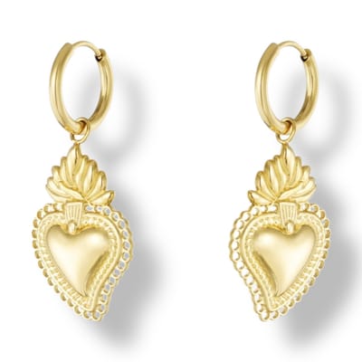 Flaming Heart oorbellen Goud - sacred heart oorringen