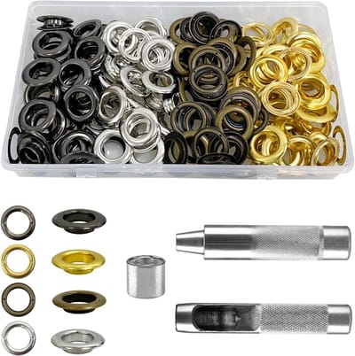 Complete Eyelet Tool Set met 14 mm Oogringen, Washers en Ringtangen - Inclusief 120 Ooglets en Opbergdoos voor Creatieve Projecten