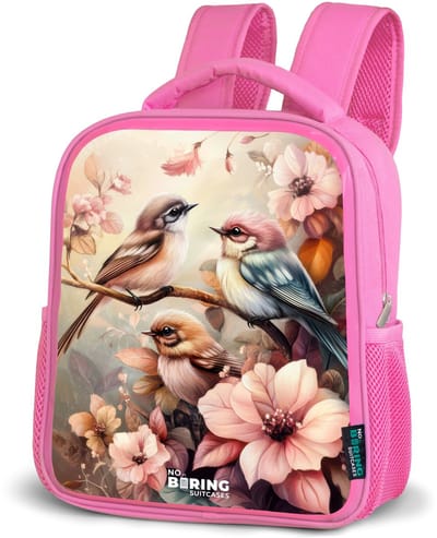 NoBoringSuitcases.com® - Rugzak roze - Schooltas meisjes - Vogels met roze bloemen - Kinder rugtas meisje - Boekentas kind - Kinderrugzak voor school - Schoolrugzak