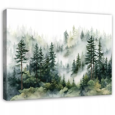 WALLARENA - Schilderij op canvas - 100x70 cm - afbeelding van een bos in de mist met bomen - Geschikt voor slaapkamer, woonkamer, keuken