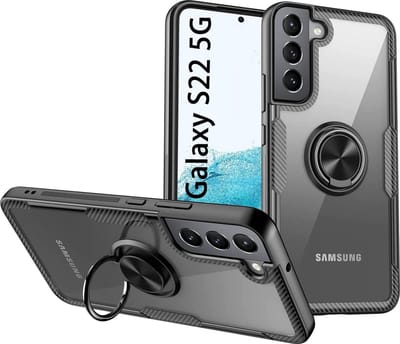 Hoesje Geschikt Voor Samsung Galaxy S22 Hoesje backcover met Magnetische ring houder ring – Zwart