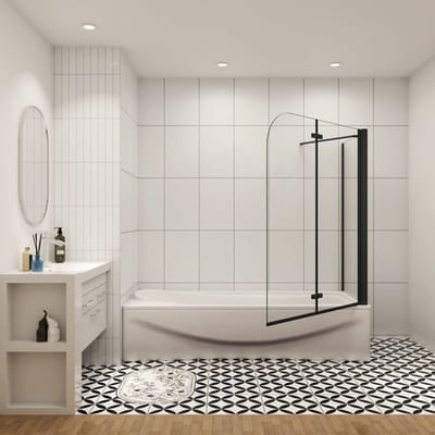 Badwand Black Crocus 2-Delig 100X140 Met Zijwand 80cm 6Mm Helder Glas Antikalk Mat Zwart
