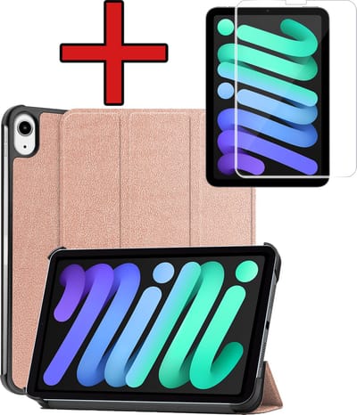 Hoesje - Geschikt voor Apple iPad Mini 7 (2024) - 8.3 inch - 7e Generatie - Met Screenprotector - Hardcover Book Case - Trifold Bookcase Hoes - Hard Cover - Tablethoes - Rosé goud