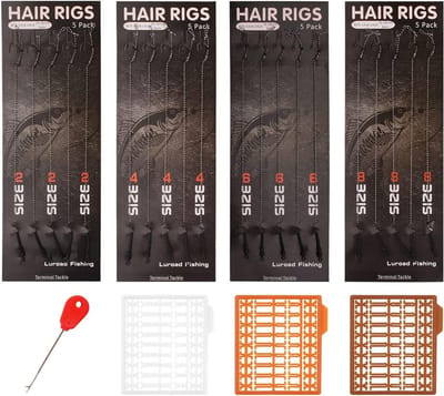 SnelShoppen - Carp Fishing Hair Rigs 20 Stuks - Curved Carp Hooks met Boilie Rig en Plugs - Maten 2, 4, 6, 8 - Hoogwaardige Carbon Staal