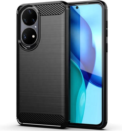 Hoesje geschikt voor Huawei P50 Pro - Techsuit Carbon Silicone Back Cover - Zwart