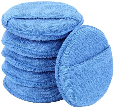 6-Paks Blauwe Microvezel Waskussens - 12,5cm, Rond, Zakvormig Voor Auto Waxen, Polijsten en Reinigen
