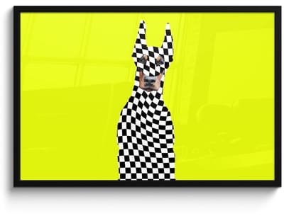 Poster in lijst - Fotolijst 90x60 cm - Posters - Dobermann - Geblokt - Geel - Posterlijst zwart - Decoratie - Wanddecoratie woonkamer - Muurdecoratie slaapkamer