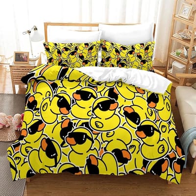 Ensemble de Literie Canard Jaune Impression 3D Garçons Filles Taille Twin Queen King Housse de Couette Taie d'Oreiller Lit Garçons Adulte Textile de Maison 70x133cm 2pcs