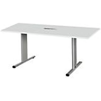 Schäfer Shop Select Vergadertafel Planova, rechthoekig incl. netbox, 1600 x 800 mm, lichtgrijs, accentlijst blank aluminium