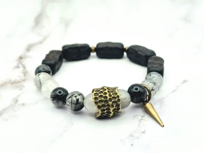 Mei's - Tibetan Black Magic - armband dames - koper goud/zwart - polsmaat 15,5 cm
