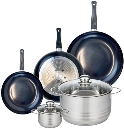 Set van 3 Kookpannen 20, 24 en 28 cm en 2 braadpannen 12 en 24 cm Elo Prima Brillant