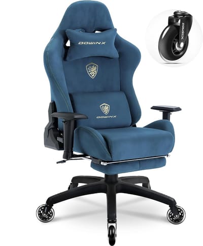 Dowinx - Ergonomisch - Gamingstoel - Standaard - Massage, velours, voetensteun, 160° - Blauw