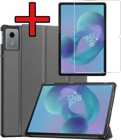 Hoesje - Geschikt voor Lenovo Idea Tab - Met Screenprotector - Hardcover Book Case - Trifold Bookcase Hoes - Hard Cover - Tablethoes - Grijs