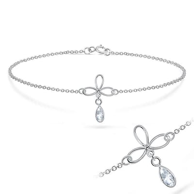 Joy|S - Zilveren bloem armband - 18 cm - kristal druppel bedel