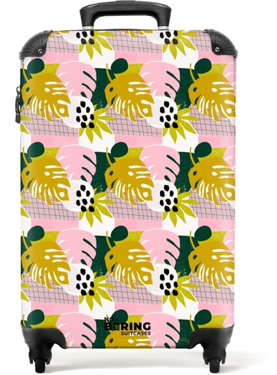 NoBoringSuitcases.com - Koffer dames - Tropische bladerpatroon - Past binnen 55x40x20 cm en 55x35x25 cm - Trolley handbagage vrouwen - Valiezen met wieltjes volwassenen - Reiskoffer op wielen - Rolkoffer lichtgewicht