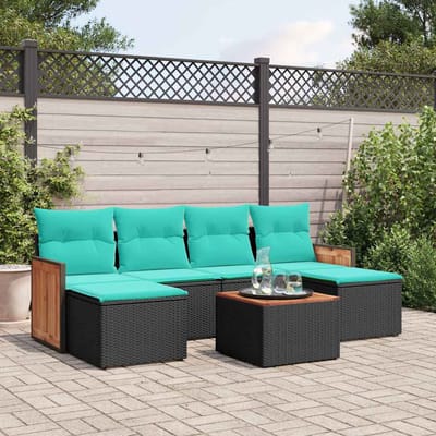 vidaXL - 7-delige - tuinbankset - met - kussens - van - zwart - polyrotan