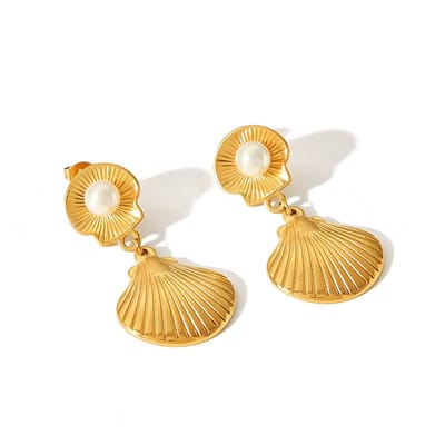 Ibiza Oorbellen - Shell #2 | Schelp Oorhangers | Stainless Steel | Fashion Favorite