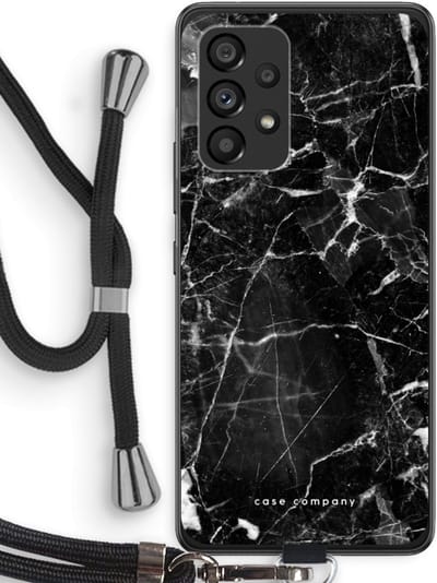 Case Company® - Hoesje met koord geschikt voor Samsung Galaxy A53 5G hoesje met Koord - Zwart Marmer - Telefoonhoesje met Zwart Koord - Bescherming aan alle Kanten en Over de Schermrand
