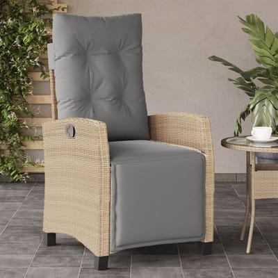 vidaXL - Tuinstoel - verstelbaar - met - voetensteun - poly - rattan - gemengd - beige
