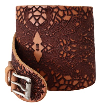 Scervino Street Bruine Brede Leren Ceintuur met Geborduurd Design en Logo voor Dames