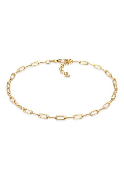 Elli - Enkelbanden - Dames Schakel Ketting Ovaal Basic Zomer Trend Verstelbaar in 925 Sterling Zilver Verguld - Dames