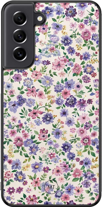 Hoesje geschikt voor Samsung Galaxy S21 FE - Paarse bloemen - TPU Hard Case Backcover - Paars - Mooie Telefoonhoesjes