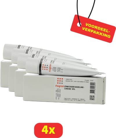 Fagron Zinkoxidevaselinecreme 10%- Geprikkelde en Geïrriteerde Huid door Vocht - 4 x 30g - Voordeelverpakking