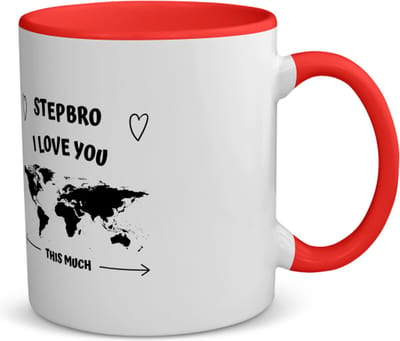 Akyol - stepbro i love you this much koffiemok - theemok - rood - Broer - geweldige stiefbroer - liefste stiefbroer - verjaardag - cadeau - kado - bedankje - geschenk - 350 ML inhoud