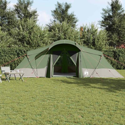 vidaXL - Familietent - 6-persoons - Groen - en - Grijs - Polyester - en - Fiberglas