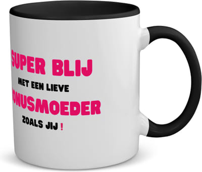 Akyol - super blij met een lieve bonusmoeder zoals jij koffiemok - theemok - zwart - Mama - de liefste bonusmoeder - moeder cadeautjes - moederdag - verjaardag - geschenk - kado - 350 ML inhoud