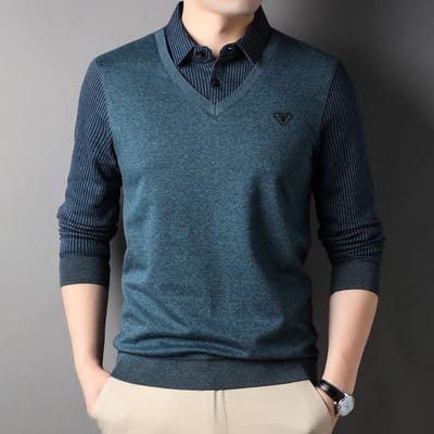 Heren Lente Nieuw Fake Tweedelig Shirt Heren Revers Katoen Effen Kleur Losse Losse T-shirt voor Jonge en Middelbare Mannen XXXXL gray