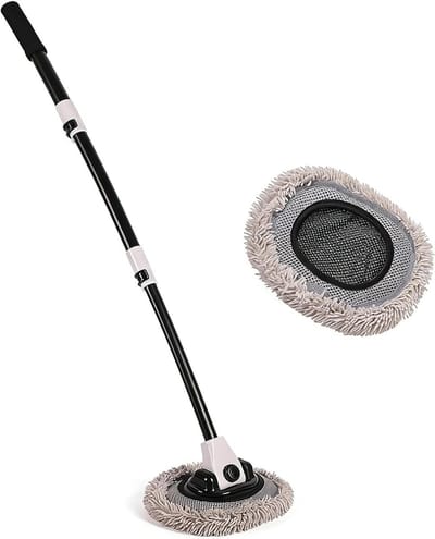 Autowasborstel - Telescopische Mop - Dakonderhoud - 15 Graden Boog - 50-102 cm - Zwart Wit