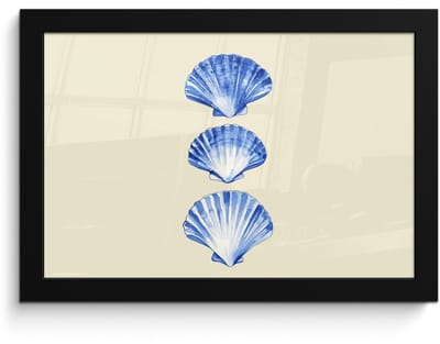 Poster in lijst - Fotolijst 30x20 cm - Posters - Schelpen - Blauw - Beige - Posterlijst zwart - Decoratie - Wanddecoratie woonkamer - Muurdecoratie slaapkamer