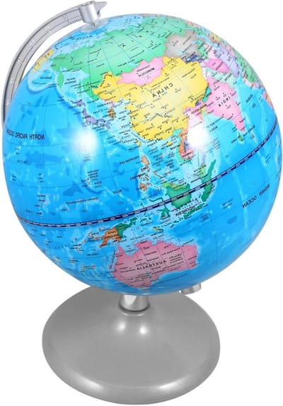 Educatieve Aardbol - Wereldbol Decoratie - Aardrijkskunde Leren - 360 Graden Draaibaar - 23 x 20 cm - Blauw