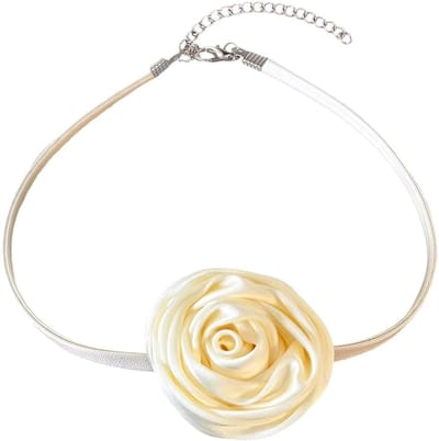 Elegante Witte PU Leren Bloem Choker voor Dames - Vintage Rozenhalsband met Verstelbare Ketting voor Feestjes en Bruiloften, Perfecte Accessoire voor Goth-Stijl
