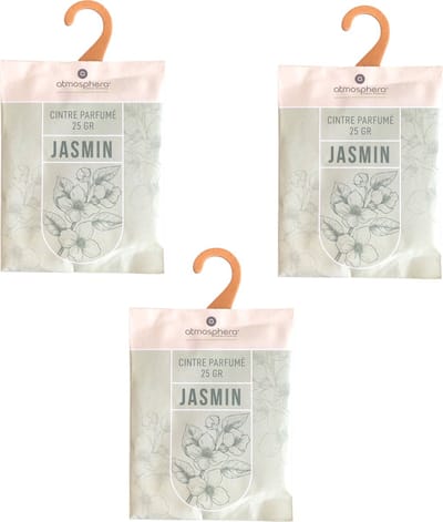 Atmosphera Geurzakjes jasmine - 3x - met ophanghaak - geurkaartjes/luchtverfrisser