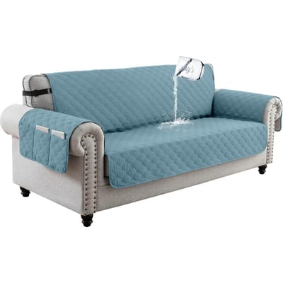 Housse de Canapé 1/2/3 Places 100% Imperméable Matelassée Salon Animal de Compagnie Antidérapant Tapis Housse de Meuble Protecteur avec Rangement de Poche 1 Seater gray