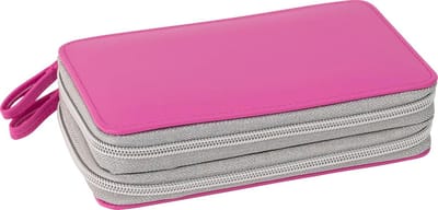 Dubbeldekker etui - Leren etui - Schoolbenodigdheden organiseren - Praktische indeling - 24-delig gevuld - Roze