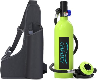 Mini duikfles - Draagbare duiktank - 75 ademhalingen - 200 bar - 1 L - Voor snorkelen, training en noodsituaties - 36 x 6,8 x 8,9 cm - groente