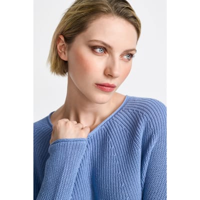 Rich & Royal Seamless Crew Neck Half Cardigan Vintage Blue Size: XS | Sweaters Outlet | Dames | Blauw