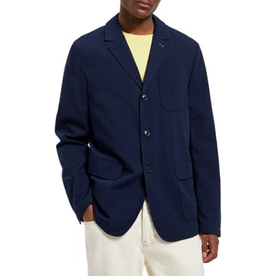 Scotch & Soda Unconstructed Seersucker Blaze Navy Blue Maat: S | Blazers Outlet | Heren | Blauw