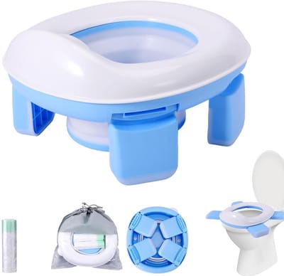 3-in-1 Kinderpotje - Opvouwbaar Reispotje - met Potjeszakken - Reis Plaspotje Peuter - Toiletbril Kinderen - Toilettrainer - Anti-Slip - Ideaal voor Thuis en Reis - 28,5 x 26,2 x 13 cm