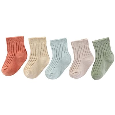 5 Paar Unisex 100% Katoen Babymeisje Sokken Antislip Effen Kleur 0-5T Elasticiteit Pasgeboren Babyjongen Sokken Baby Accessoires S(6-12M) beige