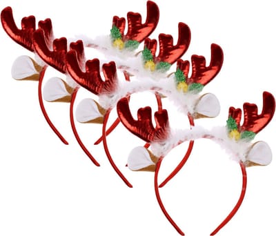 Home & styling Kerst diadeems/haarbanden - 4x - rendier gewei met oren - rood - polyester