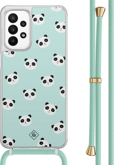 Casimoda® hoesje met mintgroen koord - Geschikt voor Samsung A23 - Panda Print - Afneembaar koord - TPU/acryl - Mint