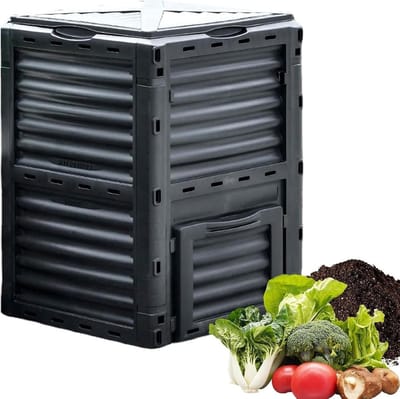 Compostbak voor tuin, 300L wormcomposteersysteem met PP-materiaal bovendeksel en bodemdeur voor recycling van voedselafval in achtertuin of balkon